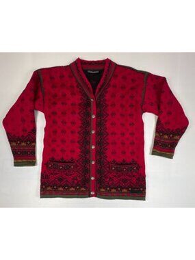 Vintage Dale of Norway Women’s Red Patterned Wool Cardigan Sweater Size L